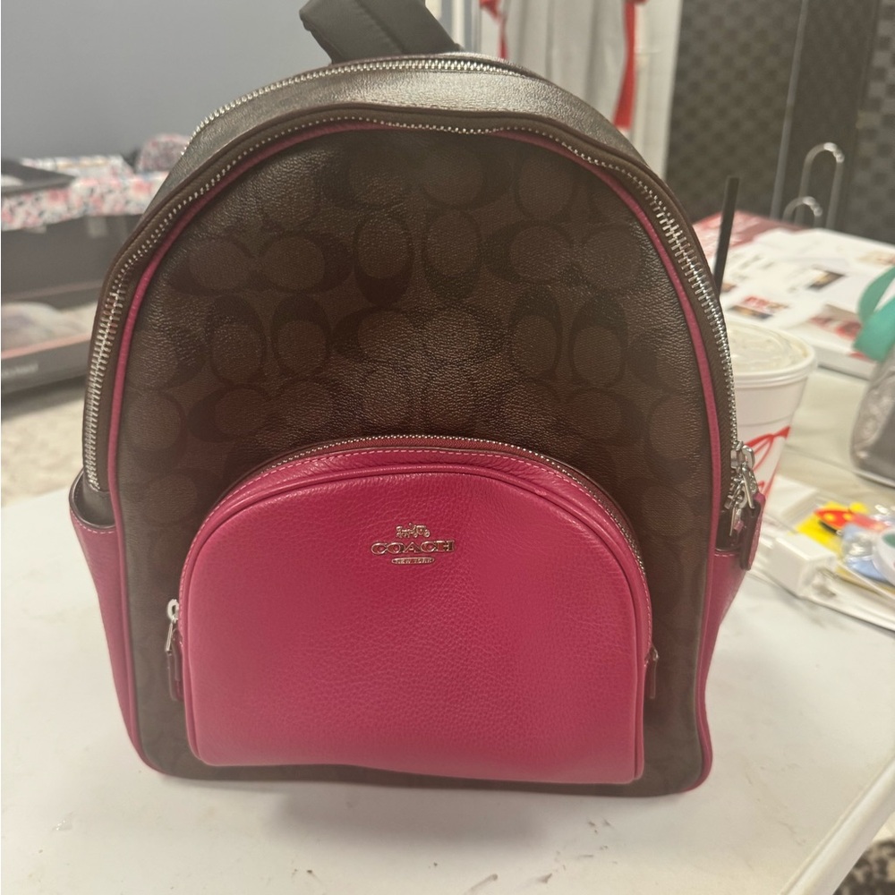 Coach Signature Brown and Pink Backpack